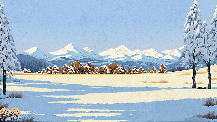 PSD 나무 하늘색 설경 겨울 일러스트 풍경 초원 사람없음 설원 추위 설산 국내일러스트 식물 계절 산 눈_날씨 파란색 파일형식