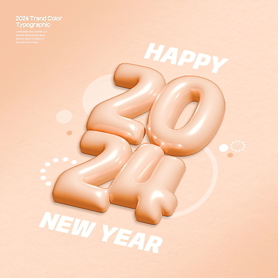PSD 편집이미지 행복 분홍색 새해 타이포그라피 사람없음 3D 화려 입체 광택 풍선 입체문자 2024년 트렌드컬러 피치퍼즈 편집3D 문자 감정 컬러 컨셉 연도 디지털합성 파일형식