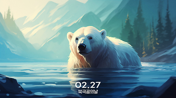 PSD 편집이미지 한마리 기념일 하늘색 하늘 산 사람없음 물 북극 북극곰 이미지편집 자연요소 1 곰 이벤트 파란색 극지방 파일형식