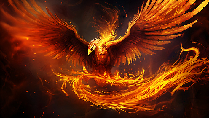 JPG 편집이미지 한마리 날개 조류 불 불꽃 사람없음 빨간색 주황색 뜨거움 화려 신화 환상 불사조 편집실사 자연요소 동물 1 컬러 컨셉 CG 파일형식