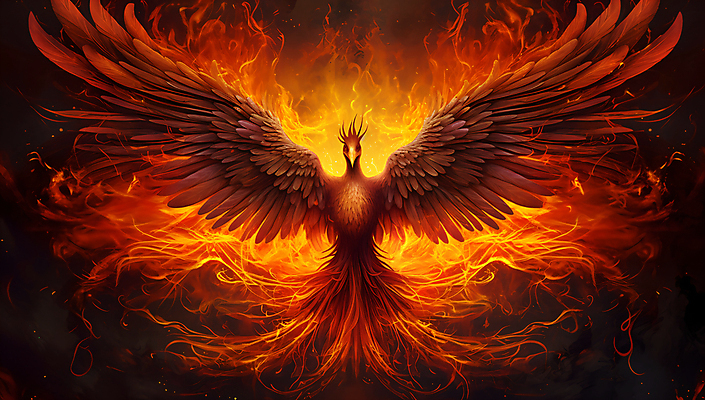 JPG 편집이미지 한마리 날개 조류 불 불꽃 사람없음 빨간색 주황색 뜨거움 화려 신화 환상 불사조 편집실사 자연요소 동물 1 컬러 컨셉 CG 파일형식