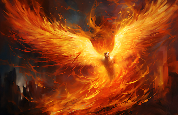 JPG 편집이미지 한마리 날개 조류 불 불꽃 사람없음 빨간색 주황색 뜨거움 화려 신화 환상 불사조 편집실사 자연요소 동물 1 컬러 컨셉 CG 파일형식