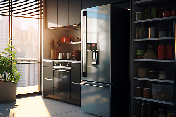 JPG 식물 편집이미지 화분 창문 사람없음 전자제품 인테리어 주방 신선 디지털합성 진열장 냉장고 편집실사 AI포토 AI콘텐츠 디자인 가전제품 CG 파일형식