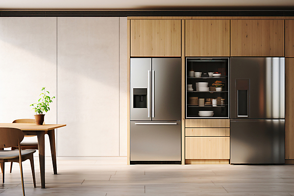 JPG 편집이미지 화분 의자 식탁 사람없음 목재 전자제품 인테리어 주방 신선 디지털합성 진열장 냉장고 편집실사 AI포토 AI콘텐츠 나무 디자인 가구 재료 탁자 가전제품 CG 파일형식