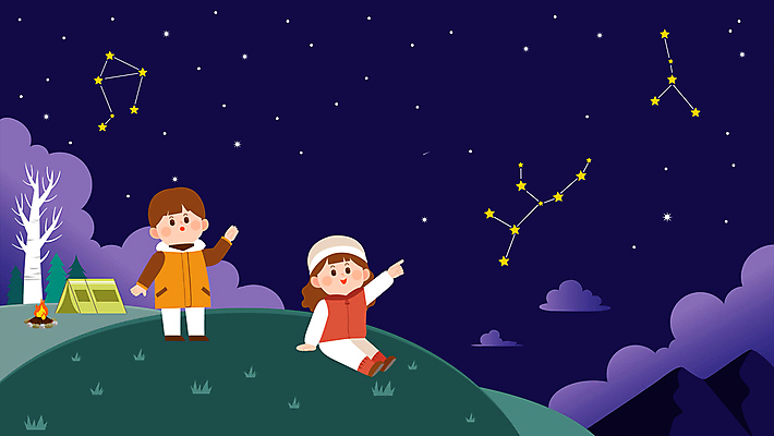전신 나무 구름 여자 남자 여유 어린이 밤하늘 휴식 텐트 서기 앉기 소녀 소년 두명 보라색 별자리 캠핑 가리킴 유성 모닥불 캠핑장 언덕 어린이만 겨울캠프 모션그래픽 MP4 MOV 자연요소 식물 감정 컬러 컨셉 겨울 모션 하늘 불 레저 캠핑도구 사람 손짓 야간 동영상 파일형식