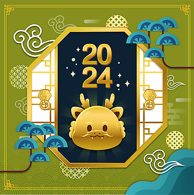나무 한국전통 일러스트 근하신년 새해 사람없음 연두색 금색 황금 테두리 해피뉴이어 전통창문 청룡 팔각형 2024년 갑진년 청룡캐릭터 국내일러스트 일러캐릭터 AI파일 도형 식물 캐릭터 전통 컬러 창문 한국 초록색 새해인사 용 연도 용캐릭터 파일형식 벡터 사방신