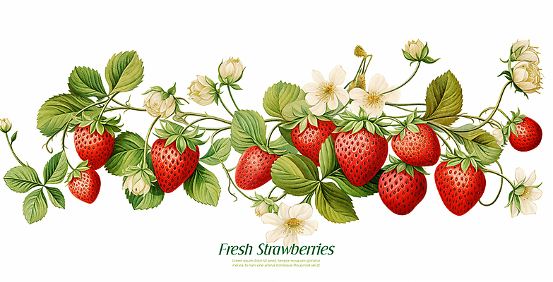 PSD 식물 꽃 잎 과일 일러스트 딸기 사람없음 빈티지 감성 딸기꽃 국내일러스트 컨셉 파일형식