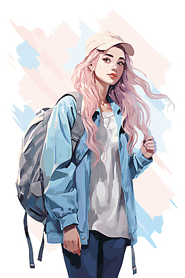 여자 일러스트 한명 미소 상반신 성인 청춘 그림 매기 백팩 캡모자 성인여자한명만 국내일러스트 AI파일 모자_잡화 1 컨셉 가방 모션 표정 사람 여자한명만 성인여자만 파일형식 벡터