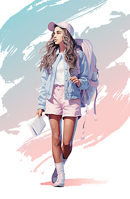 전신 여자 일러스트 붓터치 한명 들기 성인 청춘 걷기 그림 매기 백팩 캡모자 성인여자한명만 국내일러스트 AI파일 모자_잡화 1 컨셉 가방 모션 사람 여자한명만 성인여자만 파일형식 벡터