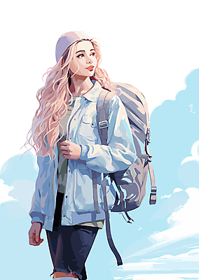 응시 여자 일러스트 한명 상반신 성인 청춘 걷기 그림 매기 백팩 성인여자한명만 국내일러스트 AI파일 1 시선 컨셉 가방 모션 사람 여자한명만 성인여자만 파일형식 벡터