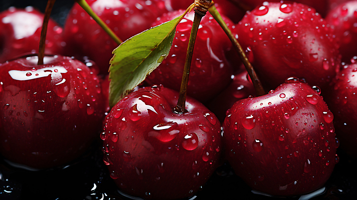 PSD 편집이미지 백그라운드 잎 사람없음 빨간색 물방울 신선 체리 수분 이미지편집 식물 컬러 과일 파일형식