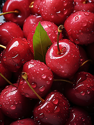 PSD 편집이미지 백그라운드 잎 사람없음 빨간색 물방울 신선 체리 수분 이미지편집 식물 컬러 과일 파일형식