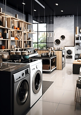 JPG 편집이미지 가구 사람없음 전자제품 인테리어 상점 전시 상품 세탁기 혼수품 편집실사 AI포토 AI콘텐츠 디자인 생활용품 결혼 가전제품 CG 오브젝트 파일형식