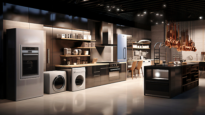 JPG 편집이미지 가구 사람없음 전자제품 인테리어 상점 주방 전시 오븐 상품 냉장고 세탁기 혼수품 편집실사 AI포토 AI콘텐츠 디자인 생활용품 결혼 가전제품 CG 오브젝트 파일형식