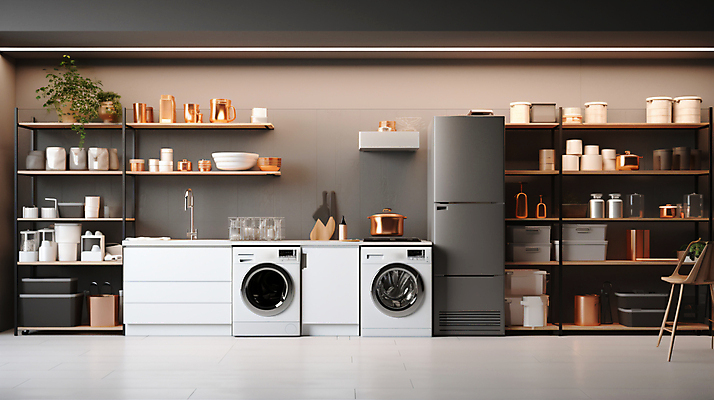 JPG 편집이미지 가구 사람없음 전자제품 인테리어 상점 주방 전시 상품 싱크대 냉장고 세탁기 혼수품 편집실사 AI포토 AI콘텐츠 디자인 생활용품 결혼 가전제품 CG 오브젝트 개수대 파일형식