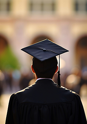 JPG 편집이미지 남자 학사모 졸업 학교 졸업식 졸업생 한명 상반신 성인 뒷모습 졸업가운 수료 성인남자한명만 편집실사 AI인물포토 AI콘텐츠 모자_잡화 1 교육 뷰포인트 사람 가운 CG 남자한명만 성인남자만 파일형식 AI포토