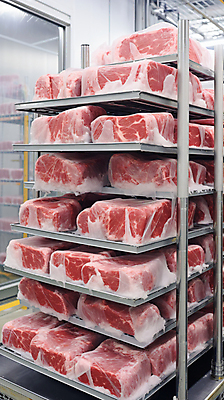 JPG 편집이미지 식재료 생고기 사람없음 소고기 신선 디지털합성 저장 마트 숙성 진공포장 편집실사 AI포토 AI콘텐츠 포장 육류 상점 CG 진공 파일형식