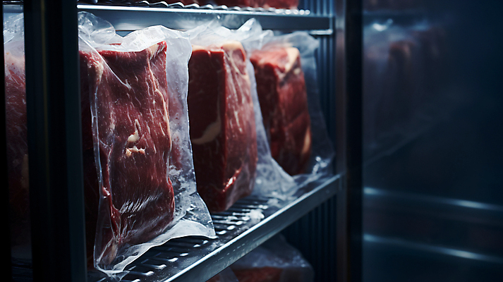JPG 편집이미지 식재료 생고기 사람없음 소고기 신선 디지털합성 저장 냉장고 숙성 진공포장 편집실사 AI포토 AI콘텐츠 포장 육류 가전제품 CG 진공 파일형식