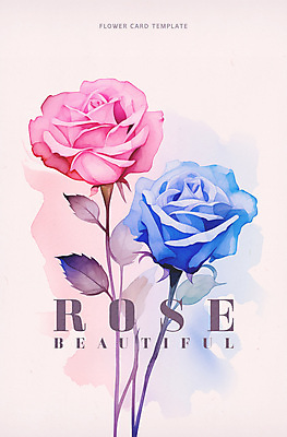 PSD 꽃 분홍색 일러스트 수채화 사람없음 파란색 장미 분위기 번짐 감성 국내일러스트 식물 컬러 컨셉 파일형식 효과