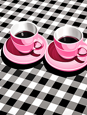 JPG 커피 분홍색 일러스트 사람없음 검은색 커피잔 체크무늬 아메리카노 두잔 블랙커피 국내일러스트 AI일러스트 AI콘텐츠 음료 컬러 2 무늬 잔 파일형식
