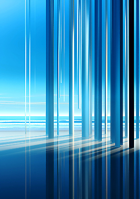 JPG 편집이미지 바다 백그라운드 풍경 사람없음 파란색 줄무늬 공간 기둥 디지털합성 편집소스 이미지편집 편집실사 AI컴퓨터그래픽 AI콘텐츠 건축 컬러 무늬 CG 파일형식