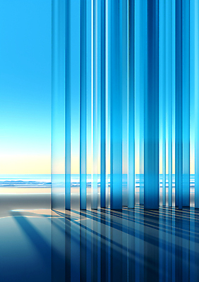 JPG 편집이미지 바다 백그라운드 풍경 사람없음 파란색 줄무늬 공간 기둥 디지털합성 편집소스 이미지편집 편집실사 AI컴퓨터그래픽 AI콘텐츠 건축 컬러 무늬 CG 파일형식