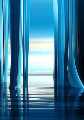 JPG 편집이미지 바다 백그라운드 풍경 사람없음 파란색 줄무늬 공간 기둥 디지털합성 편집소스 이미지편집 편집실사 AI컴퓨터그래픽 AI콘텐츠 건축 컬러 무늬 CG 파일형식