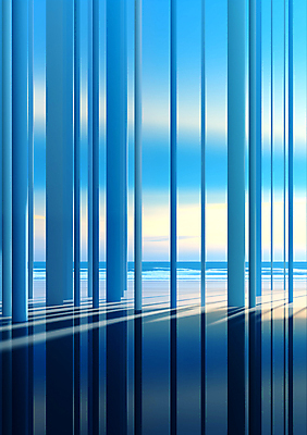 JPG 편집이미지 바다 백그라운드 풍경 사람없음 파란색 줄무늬 공간 기둥 디지털합성 편집소스 이미지편집 편집실사 AI컴퓨터그래픽 AI콘텐츠 건축 컬러 무늬 CG 파일형식
