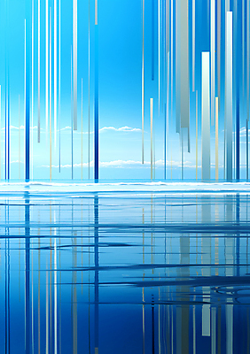 JPG 편집이미지 바다 백그라운드 풍경 사람없음 파란색 줄무늬 공간 기둥 디지털합성 편집소스 이미지편집 편집실사 AI컴퓨터그래픽 AI콘텐츠 건축 컬러 무늬 CG 파일형식