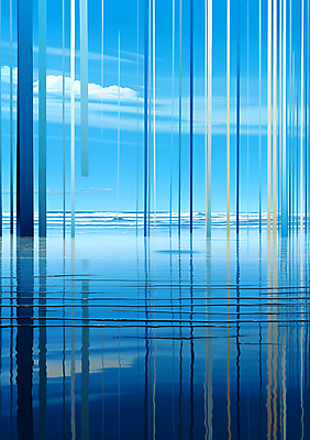 JPG 편집이미지 바다 백그라운드 풍경 사람없음 파란색 줄무늬 공간 기둥 디지털합성 편집소스 이미지편집 편집실사 AI컴퓨터그래픽 AI콘텐츠 건축 컬러 무늬 CG 파일형식