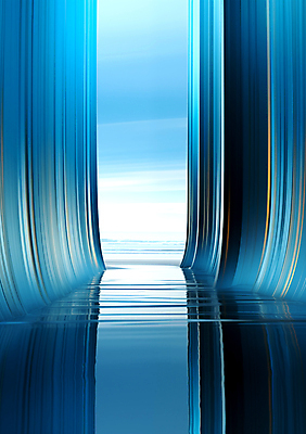 JPG 편집이미지 바다 백그라운드 풍경 사람없음 파란색 줄무늬 공간 기둥 디지털합성 편집소스 이미지편집 편집실사 AI컴퓨터그래픽 AI콘텐츠 건축 컬러 무늬 CG 파일형식