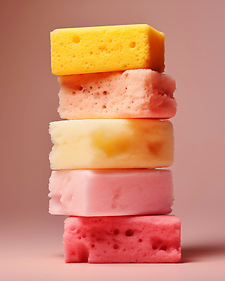 JPG 편집이미지 분홍색 백그라운드 근접촬영 사람없음 쌓기 청소도구 디지털합성 오브젝트 수세미 스펀지 파스텔톤 편집소스 편집실사 AI포토 AI콘텐츠 뷰포인트 컬러 모션 도구 청소 CG 파일형식