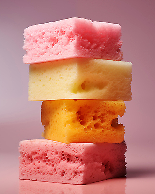 JPG 편집이미지 분홍색 백그라운드 근접촬영 사람없음 쌓기 청소도구 디지털합성 오브젝트 수세미 스펀지 파스텔톤 편집소스 편집실사 AI포토 AI콘텐츠 뷰포인트 컬러 모션 도구 청소 CG 파일형식