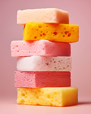 JPG 편집이미지 분홍색 백그라운드 근접촬영 사람없음 쌓기 청소도구 디지털합성 오브젝트 수세미 스펀지 파스텔톤 편집소스 편집실사 AI포토 AI콘텐츠 뷰포인트 컬러 모션 도구 청소 CG 파일형식