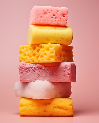 JPG 편집이미지 분홍색 백그라운드 근접촬영 사람없음 쌓기 청소도구 디지털합성 오브젝트 수세미 스펀지 파스텔톤 편집소스 편집실사 AI포토 AI콘텐츠 뷰포인트 컬러 모션 도구 청소 CG 파일형식