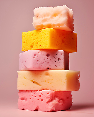 JPG 편집이미지 분홍색 백그라운드 근접촬영 사람없음 쌓기 청소도구 디지털합성 오브젝트 수세미 스펀지 파스텔톤 편집소스 편집실사 AI포토 AI콘텐츠 뷰포인트 컬러 모션 도구 청소 CG 파일형식