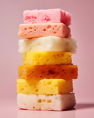 JPG 편집이미지 분홍색 백그라운드 근접촬영 사람없음 쌓기 청소도구 디지털합성 오브젝트 수세미 스펀지 파스텔톤 편집소스 편집실사 AI포토 AI콘텐츠 뷰포인트 컬러 모션 도구 청소 CG 파일형식