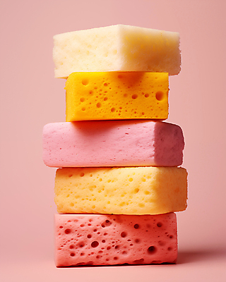 JPG 편집이미지 분홍색 백그라운드 근접촬영 사람없음 쌓기 청소도구 디지털합성 오브젝트 수세미 스펀지 파스텔톤 편집소스 편집실사 AI포토 AI콘텐츠 뷰포인트 컬러 모션 도구 청소 CG 파일형식