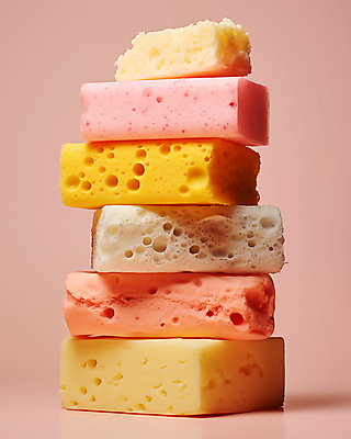 JPG 편집이미지 분홍색 백그라운드 근접촬영 사람없음 쌓기 청소도구 디지털합성 오브젝트 수세미 스펀지 파스텔톤 편집소스 편집실사 AI포토 AI콘텐츠 뷰포인트 컬러 모션 도구 청소 CG 파일형식