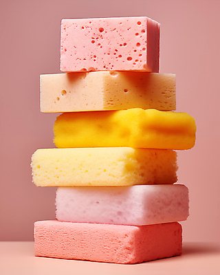 JPG 편집이미지 분홍색 백그라운드 근접촬영 사람없음 쌓기 청소도구 디지털합성 오브젝트 수세미 스펀지 파스텔톤 편집소스 편집실사 AI포토 AI콘텐츠 뷰포인트 컬러 모션 도구 청소 CG 파일형식