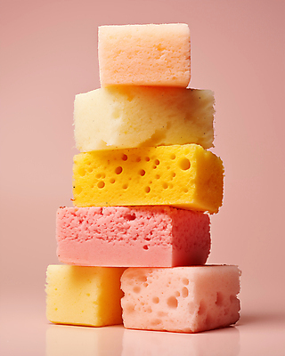 JPG 편집이미지 분홍색 백그라운드 근접촬영 사람없음 쌓기 청소도구 디지털합성 오브젝트 수세미 스펀지 파스텔톤 편집소스 편집실사 AI포토 AI콘텐츠 뷰포인트 컬러 모션 도구 청소 CG 파일형식