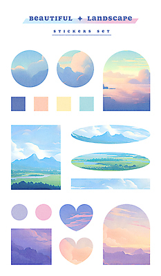 PSD 나무 식물 구름 하늘색 스티커 일러스트 자연 하늘 산 풍경 사람없음 세트 라벨 사각형 보라색 일몰 하트 원형 아치 감성 엘리먼트 국내일러스트 자연요소 모양 도형 컬러 컨셉 프레임 파란색 노을 생태계 파일형식