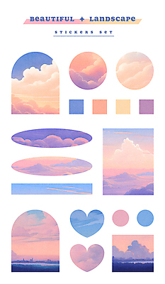 PSD 구름 스티커 일러스트 자연 하늘 풍경 사람없음 세트 라벨 사각형 보라색 일몰 하트 원형 아치 감성 엘리먼트 국내일러스트 자연요소 모양 도형 컬러 컨셉 프레임 노을 생태계 파일형식