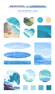 PSD 구름 모래 파도 바다 스티커 일러스트 자연 하늘 풍경 해변 사람없음 물 파란색 세트 모래사장 라벨 사각형 돌_바위 하트 원형 해수욕장 아치 감성 엘리먼트 국내일러스트 자연요소 모양 도형 컬러 컨셉 프레임 생태계 파일형식