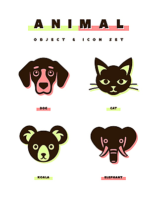 동물 아이콘 얼굴 스티커 코끼리 사람없음 고양이 개 강아지 심볼 오브젝트 심플 코알라 2D아이콘 AI파일 포유류 신체부위 반려동물 파일형식 벡터