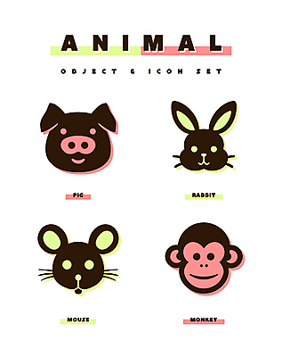 동물 아이콘 얼굴 스티커 사람없음 원숭이 토끼 돼지 쥐 심볼 오브젝트 심플 2D아이콘 AI파일 포유류 신체부위 반려동물 설치류 파일형식 벡터