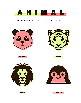 동물 아이콘 얼굴 스티커 곰 사람없음 호랑이 사자 판다 심볼 오브젝트 펭귄 심플 2D아이콘 AI파일 포유류 조류 신체부위 파일형식 벡터