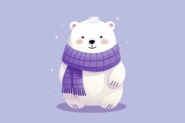 PSD 한마리 겨울 일러스트 사람없음 귀여움 보라색 목도리 포근함 곰캐릭터 그림 북극곰 백곰 국내일러스트 1 잡화 계절 컬러 동물캐릭터 컨셉 곰 감각 파일형식