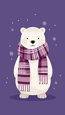 PSD 한마리 겨울 일러스트 눈꽃 사람없음 귀여움 보라색 목도리 포근함 곰캐릭터 그림 북극곰 백곰 국내일러스트 1 잡화 계절 컬러 동물캐릭터 컨셉 곰 눈_날씨 감각 파일형식