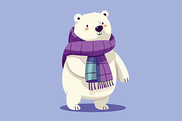PSD 한마리 겨울 일러스트 사람없음 귀여움 보라색 목도리 포근함 곰캐릭터 그림 북극곰 백곰 국내일러스트 1 잡화 계절 컬러 동물캐릭터 컨셉 곰 감각 파일형식